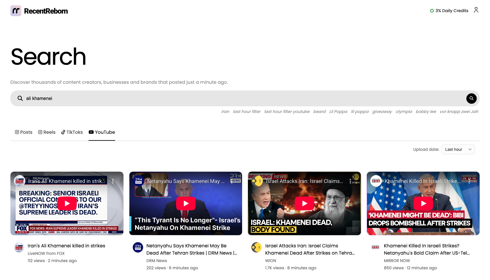 How to Track the Most Recent YouTube Videos of the Israel and U.S. Strike on Iran
